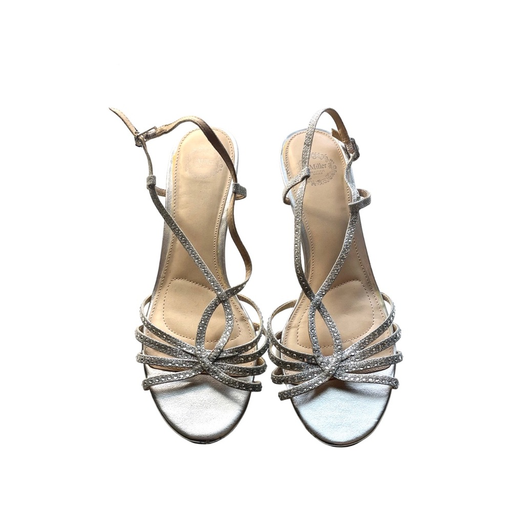 I Miller Silver Sparkle Dress Sandals with Clear Lucite Heels